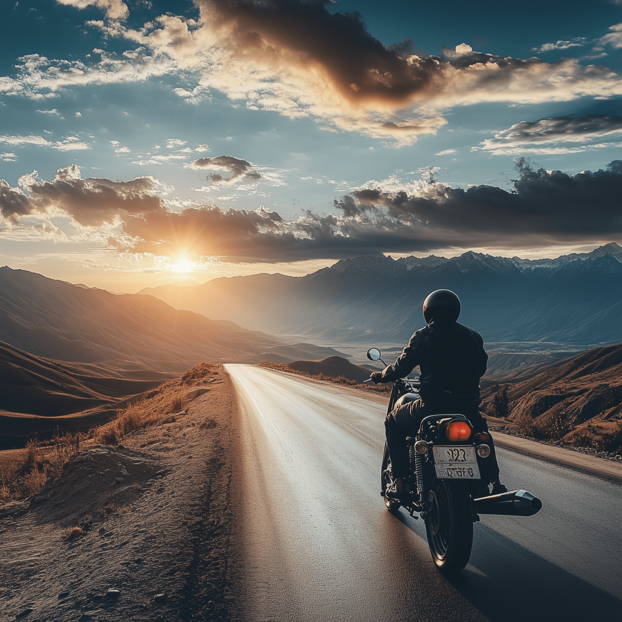 Motorcyclist on mountain road